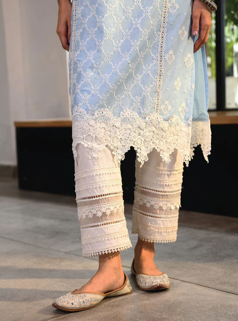 Newry Kurta With Multi Lace Slim Pants With Dupatta